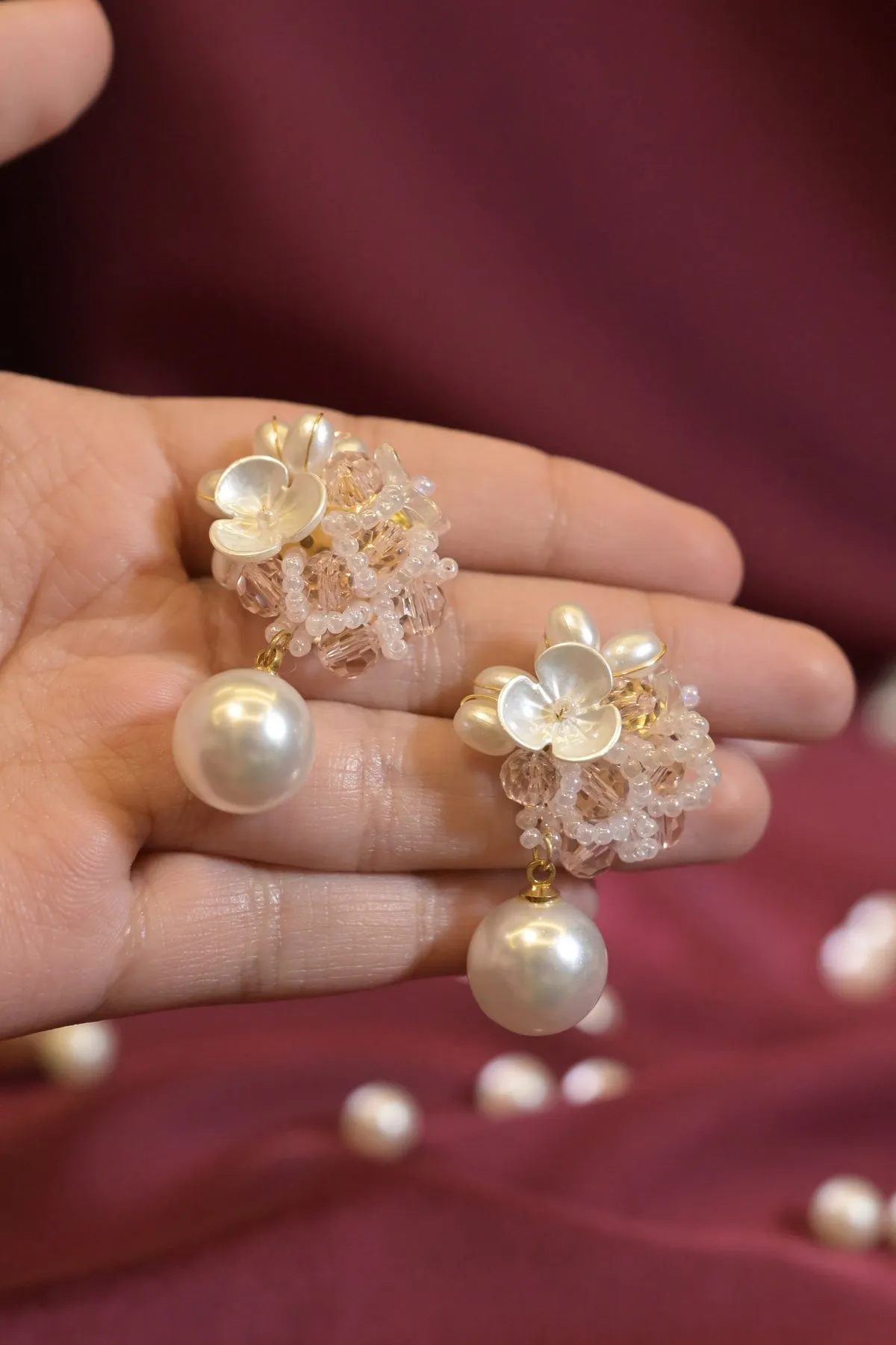 Flower Pearl Drops Earrings