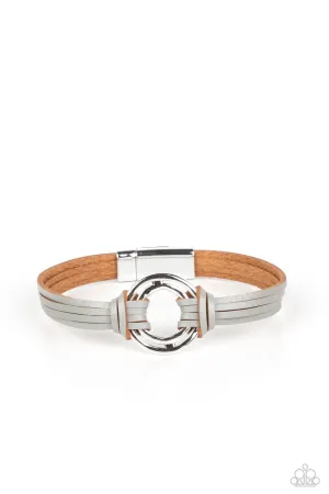 Free Range Fashion - Silver - Gray Leather Silver Ring Paparazzi Magnetic Bracelet