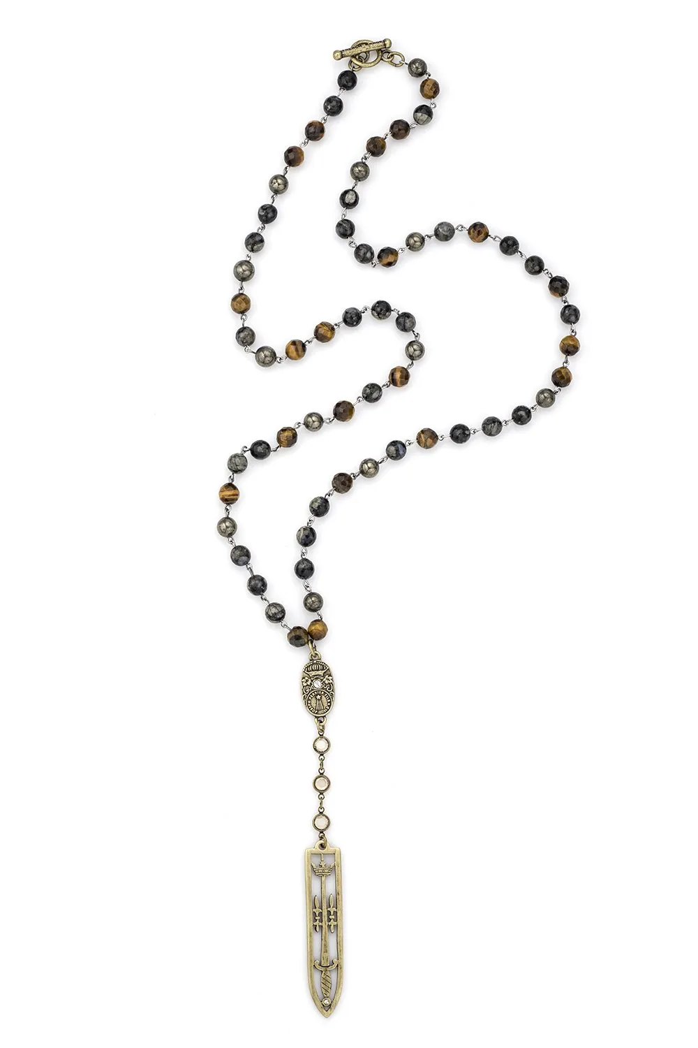 French Kande Sword and Crown Pendant Necklace