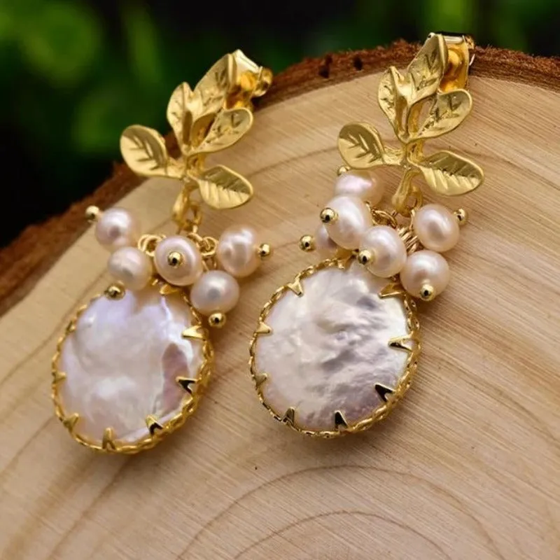 Fresh Water Baroque Pearl Dangle Earrings Women's Wedding Jewelry