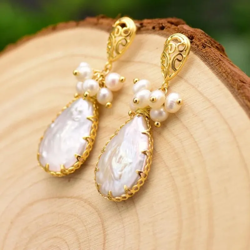 Fresh Water Baroque Pearl Dangle Earrings Women's Wedding Jewelry