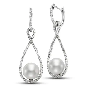 FRESHWATER PEARL AND DIAMOND DANGLE EARRINGS