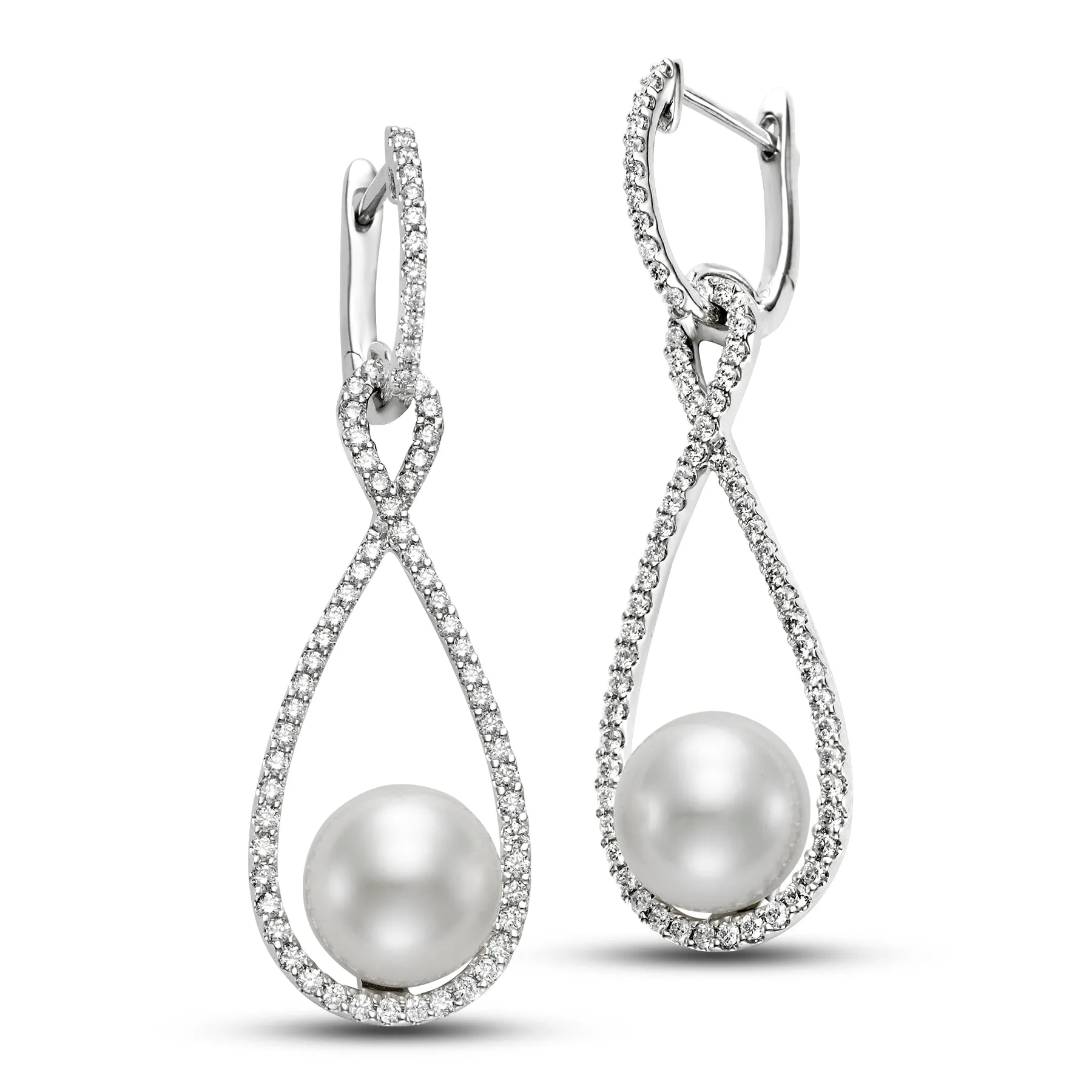 FRESHWATER PEARL AND DIAMOND DANGLE EARRINGS