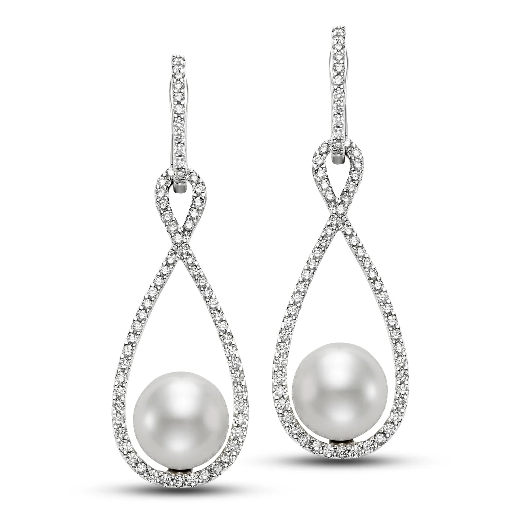 FRESHWATER PEARL AND DIAMOND DANGLE EARRINGS