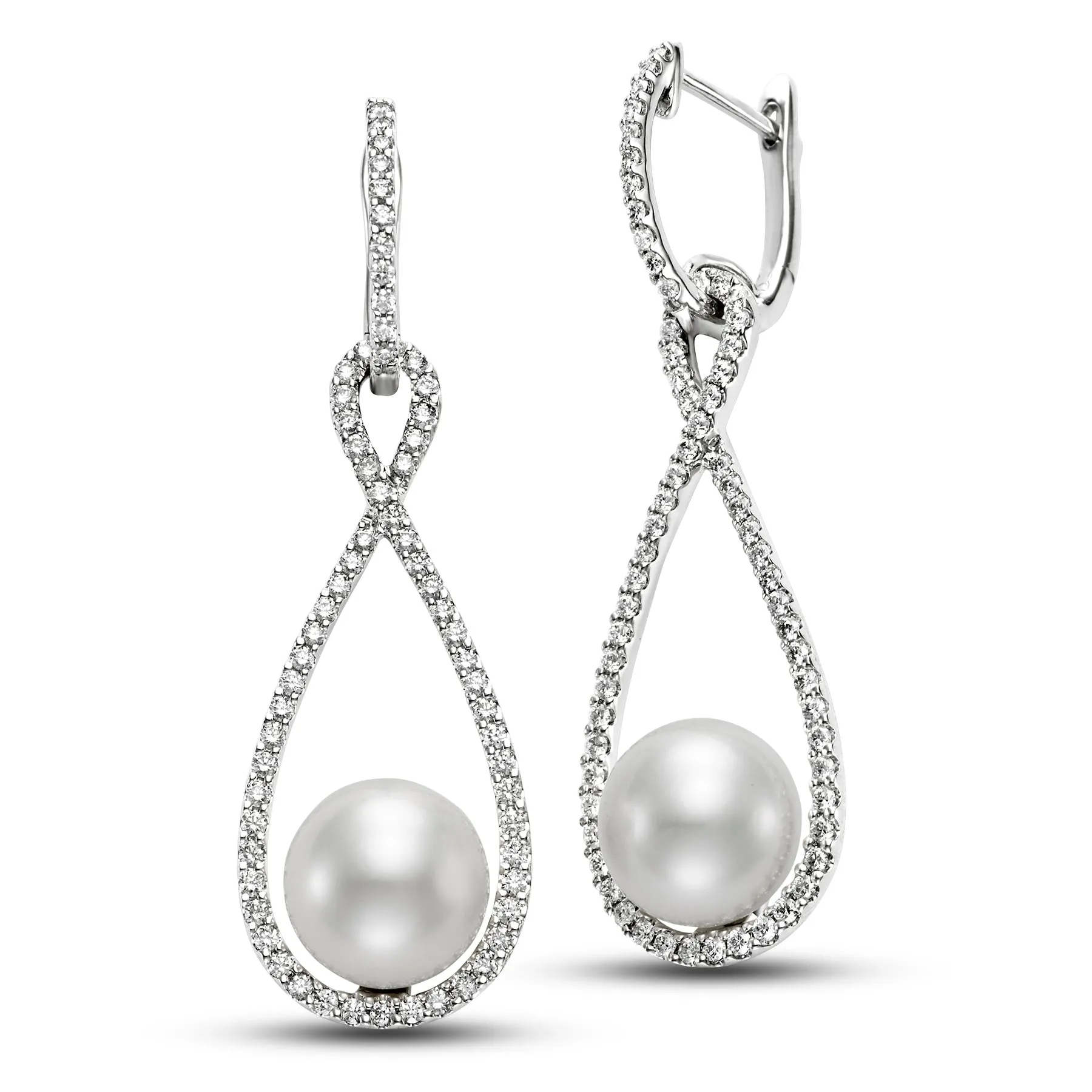 FRESHWATER PEARL AND DIAMOND DANGLE EARRINGS