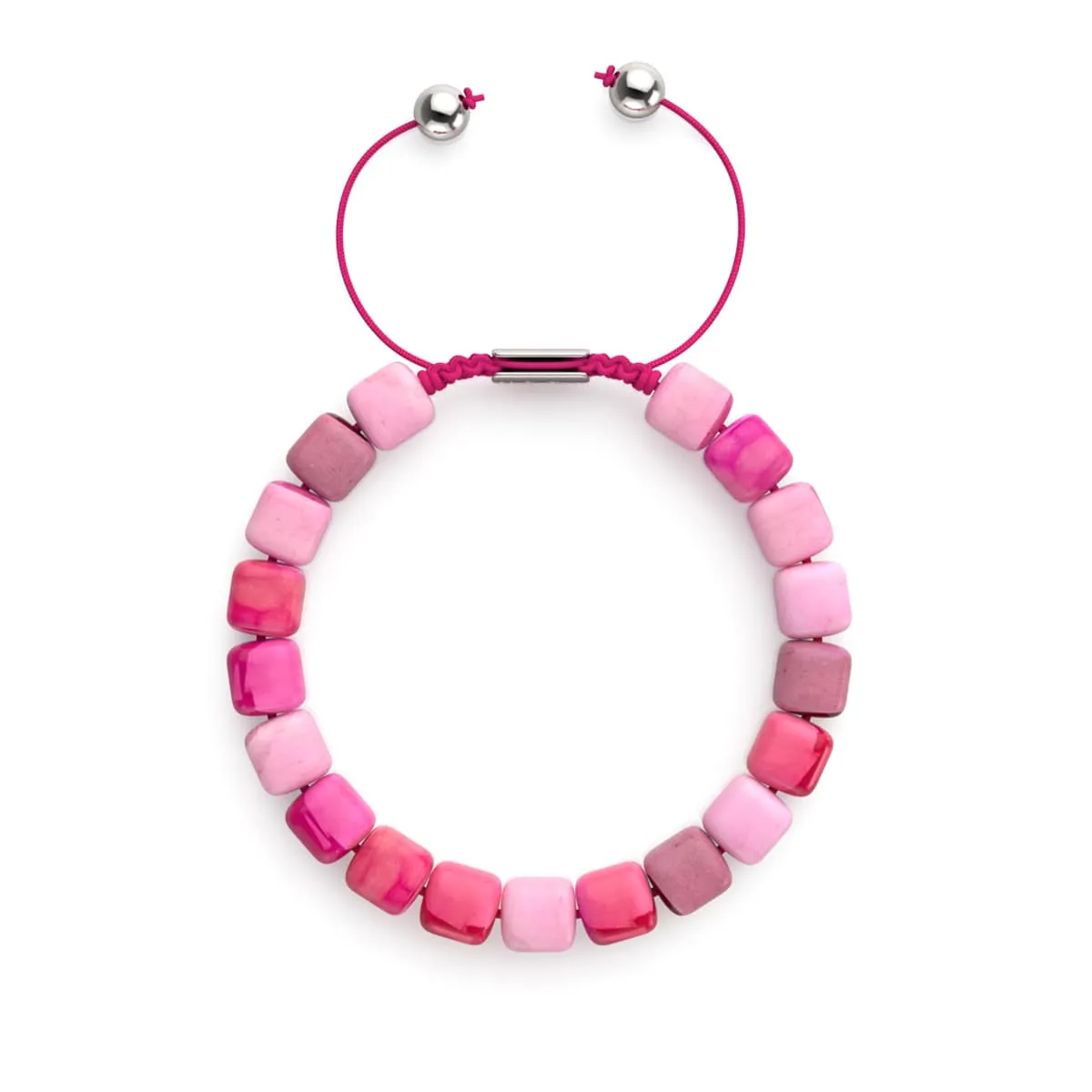 Fuchsia Agate | Silver | Gemstone Pebble Macrame Bracelet