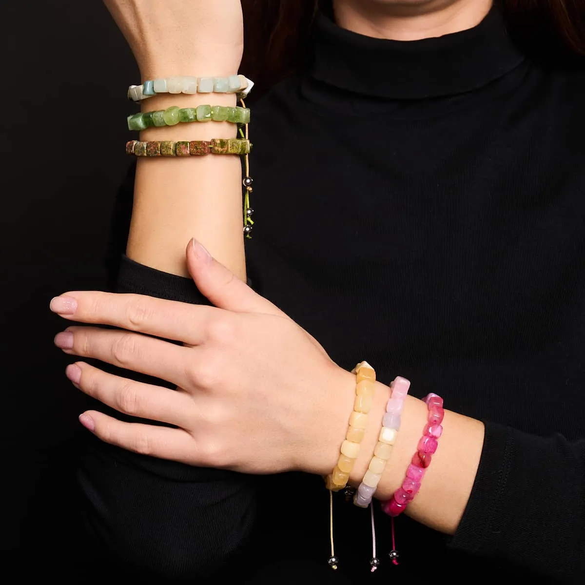 Fuchsia Agate | Silver | Gemstone Pebble Macrame Bracelet
