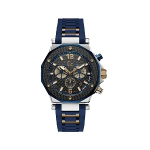 Gc Men's Chronograph Watch With Black Carbon Fiber Dial & Blue Silicone Strap