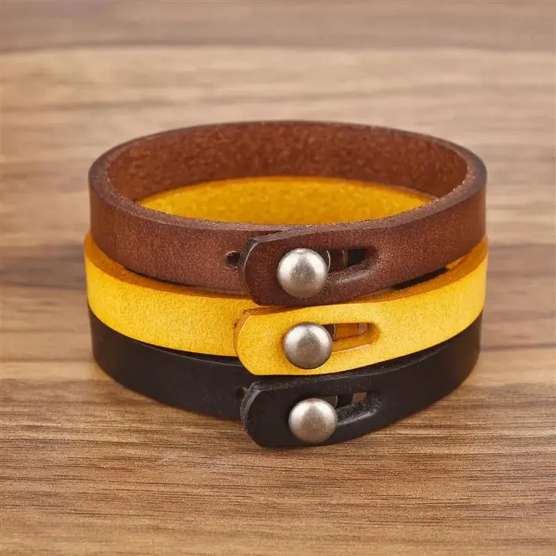 Genuine Leather Wrap Cord Cuff Bracelet For Hand Wrist Wristband Men Woman Punk Bangle Couple Jewelry Gift