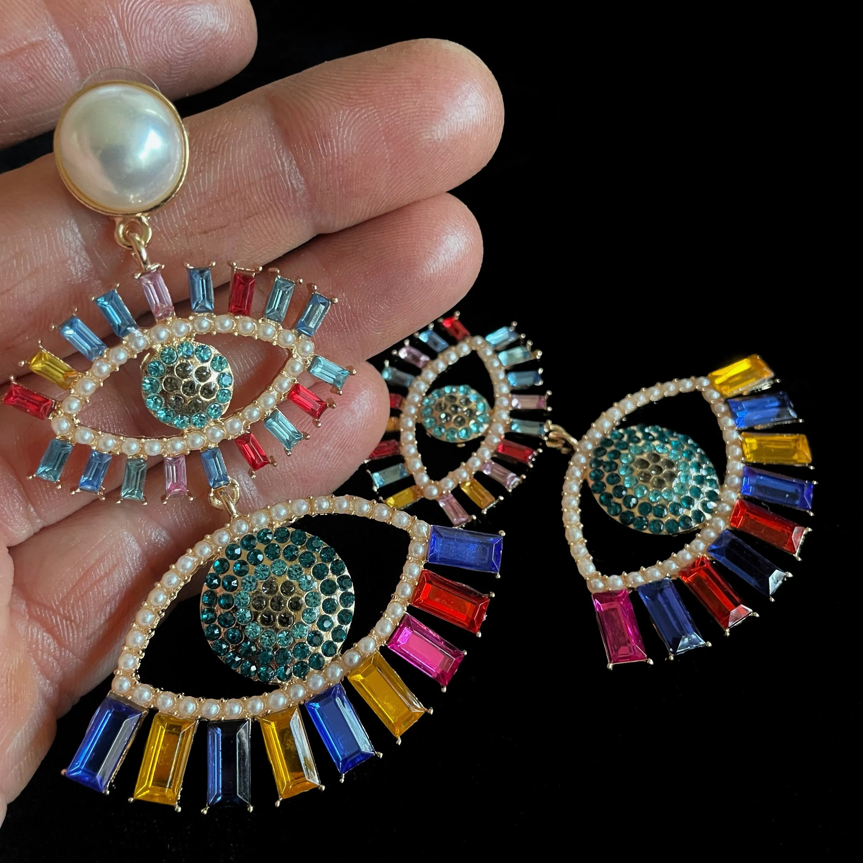 GIANT SIZE MULTICOLOURED DOUBLE EYE EARRINGS