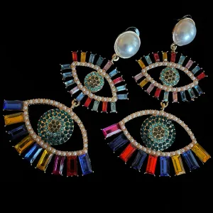 GIANT SIZE MULTICOLOURED DOUBLE EYE EARRINGS