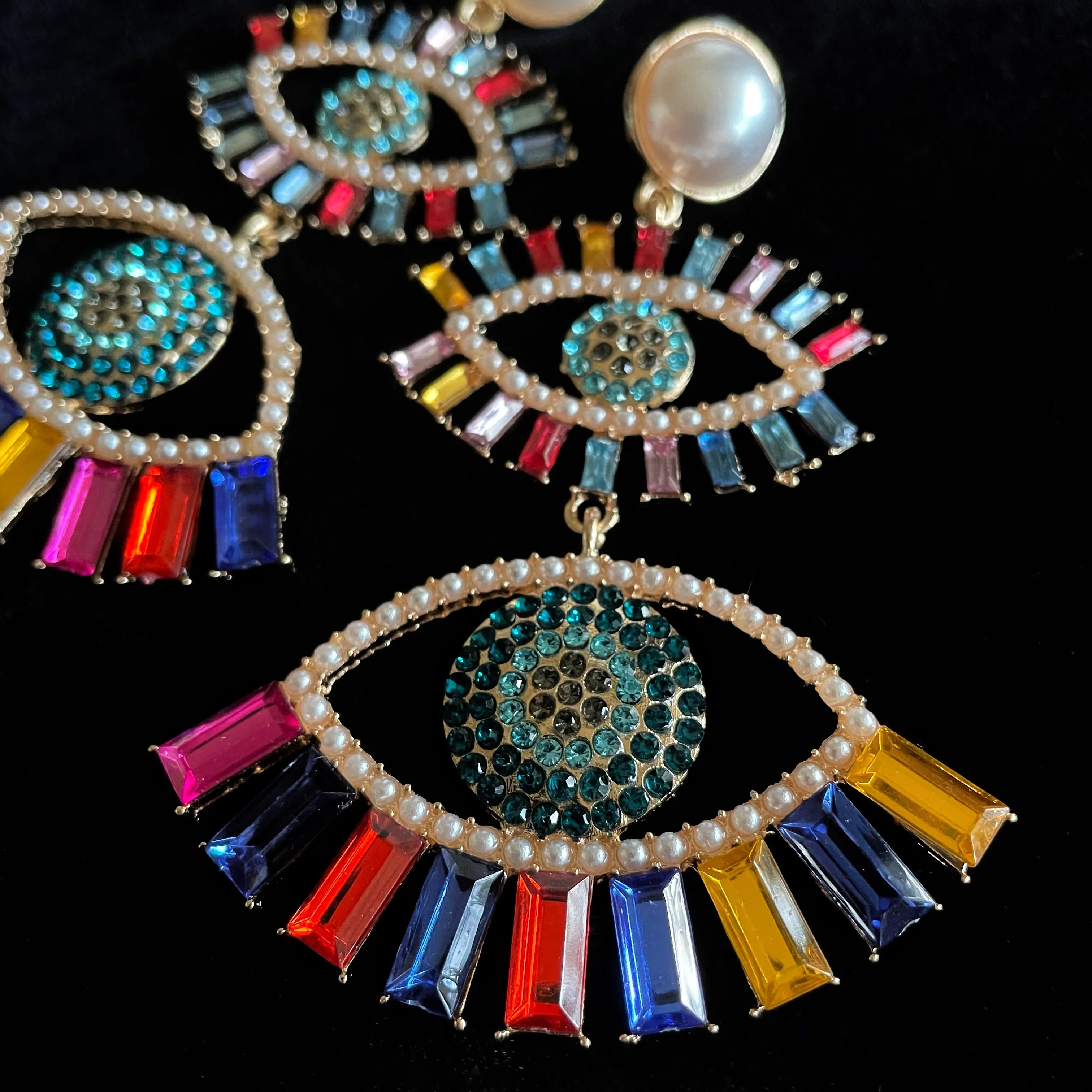 GIANT SIZE MULTICOLOURED DOUBLE EYE EARRINGS