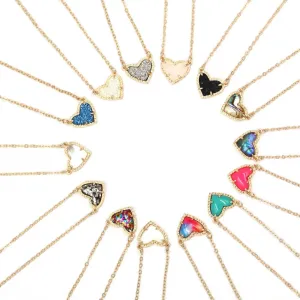 Gift Glitter Abalone Stone Small Heart Shaped 3D Resin Shell Mini Love Necklaces for Women Pendants