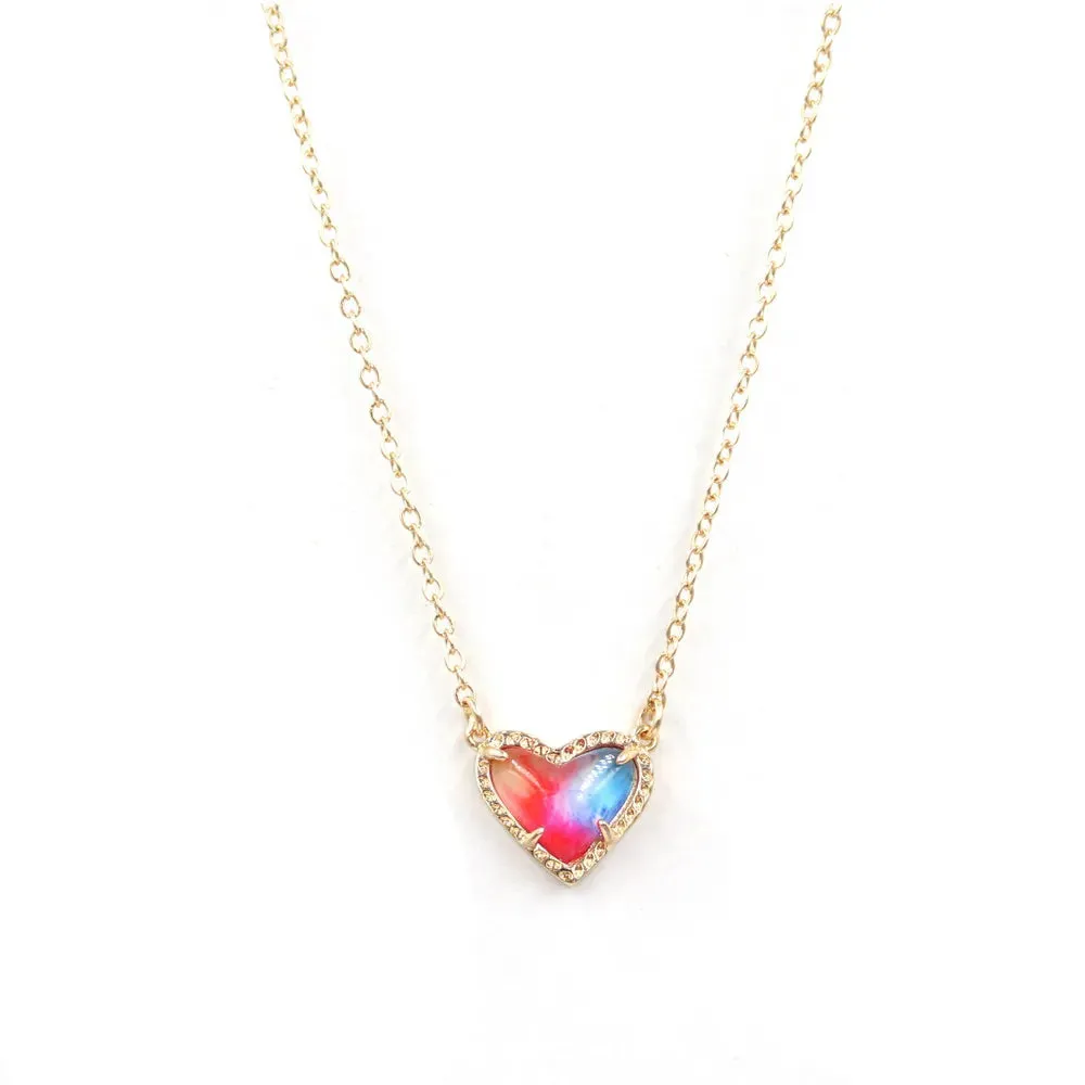 Gift Glitter Abalone Stone Small Heart Shaped 3D Resin Shell Mini Love Necklaces for Women Pendants