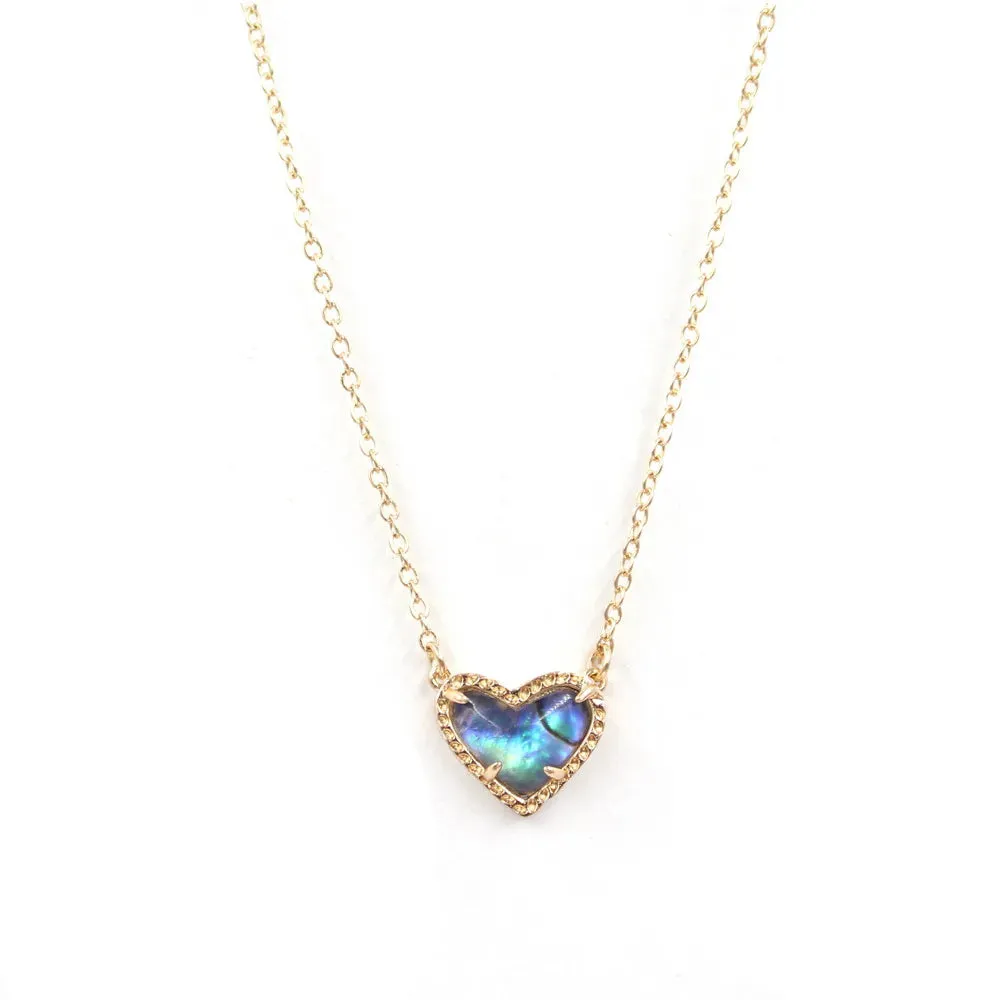 Gift Glitter Abalone Stone Small Heart Shaped 3D Resin Shell Mini Love Necklaces for Women Pendants