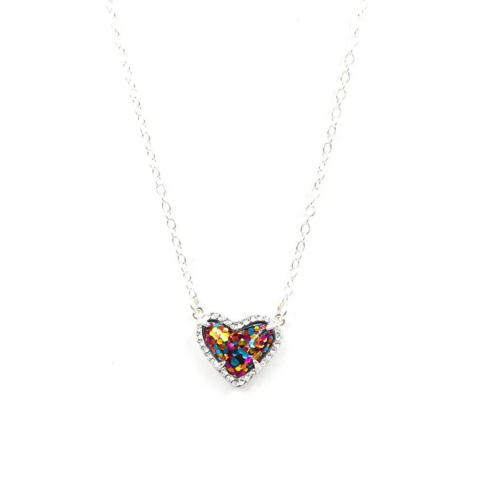 Gift Glitter Abalone Stone Small Heart Shaped 3D Resin Shell Mini Love Necklaces for Women Pendants