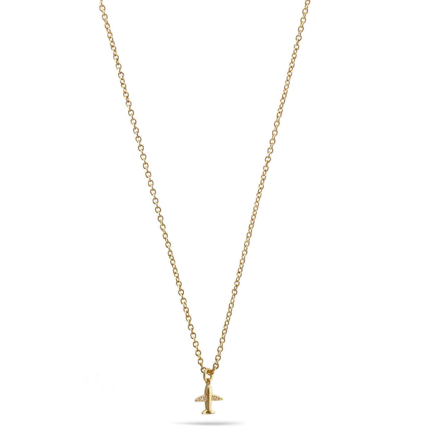 GOLD AEROPLANE PENDANT SHORT NECKLACE #SWY-18049GL (FF12)