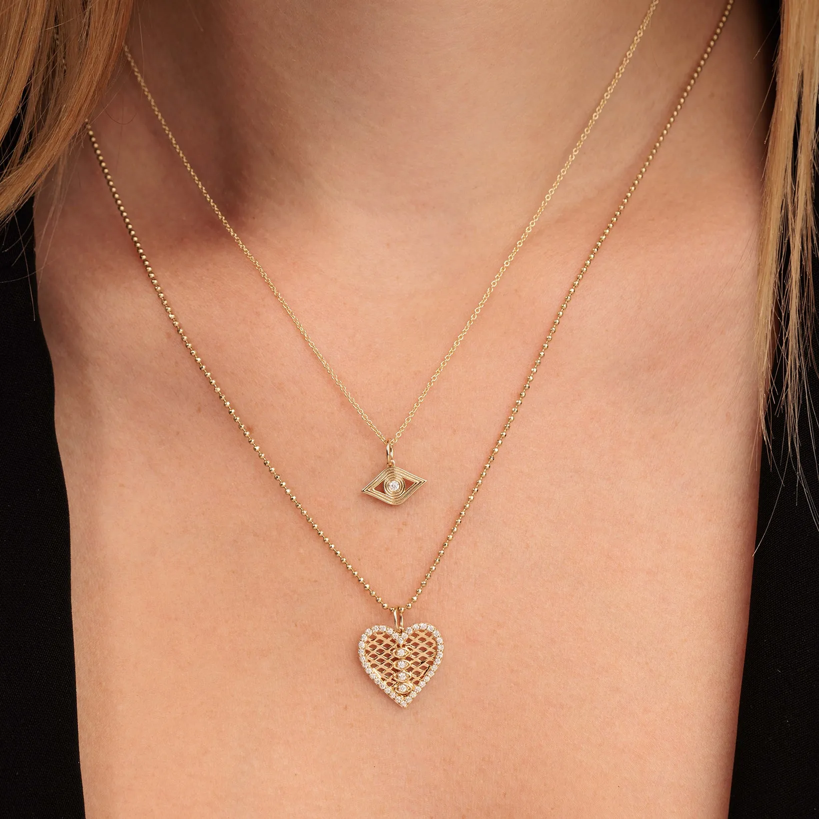 Gold & Diamond Fishnet Heart Charm