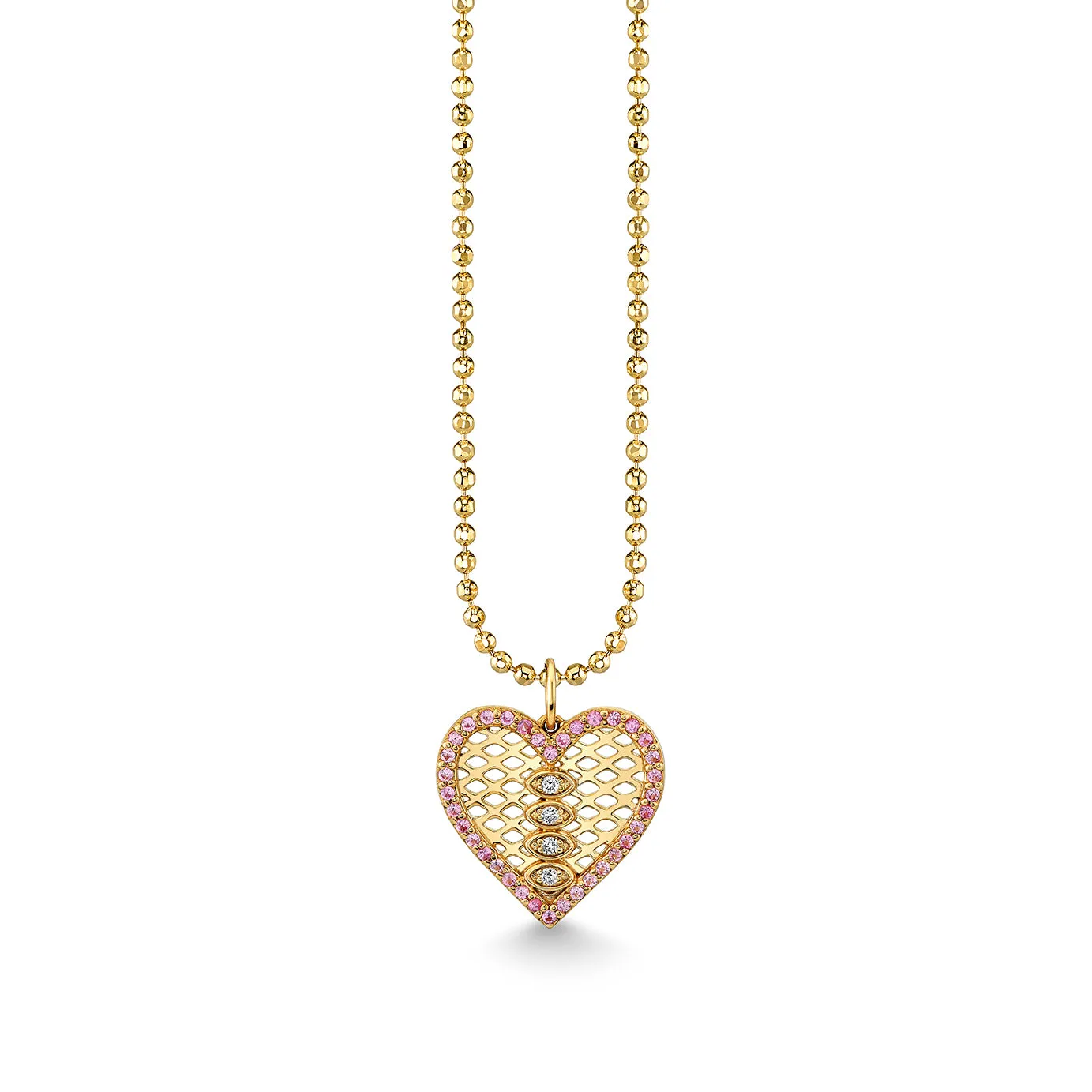 Gold & Diamond Fishnet Heart Charm