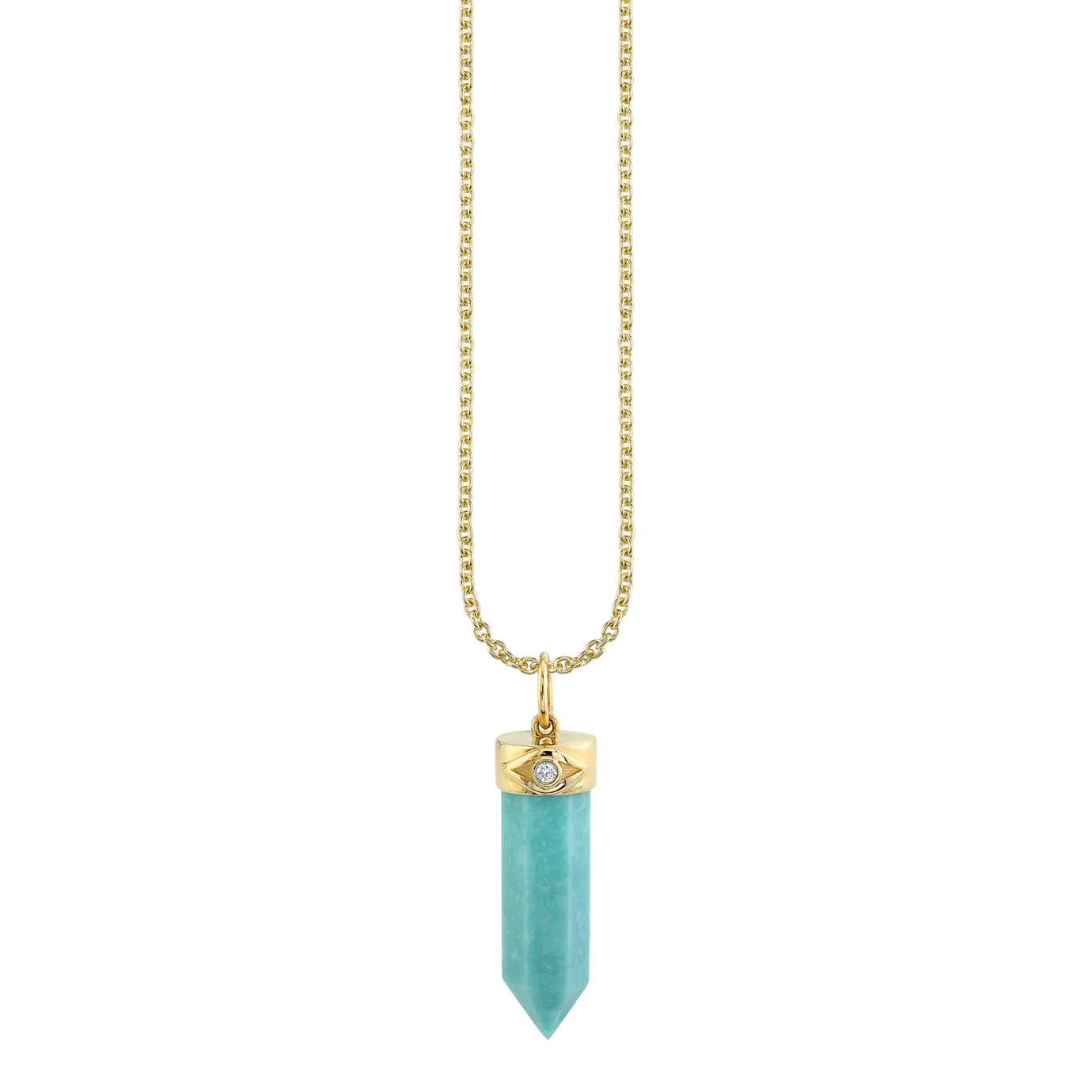 Gold & Diamond Long Carved Stone Charm