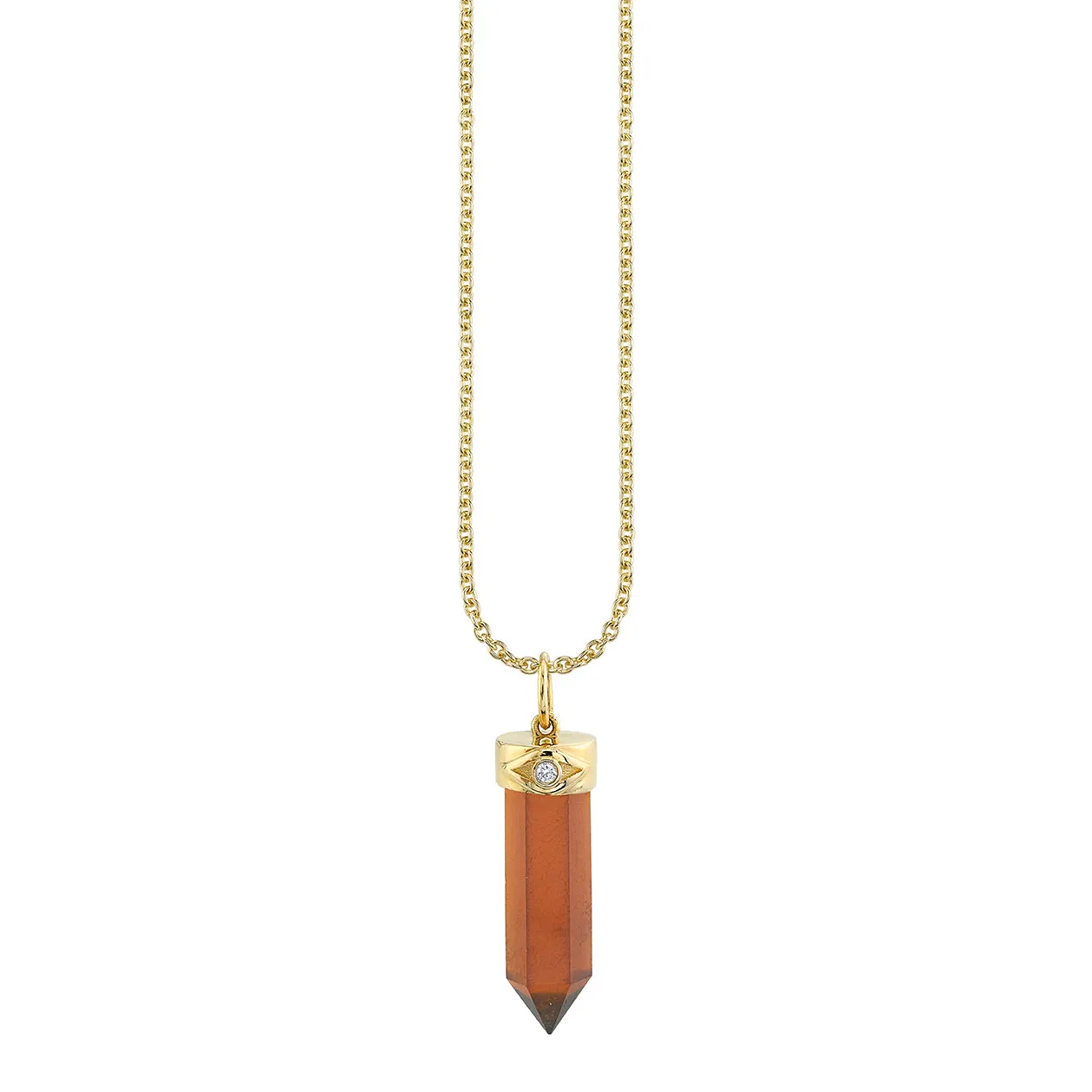 Gold & Diamond Long Carved Stone Charm