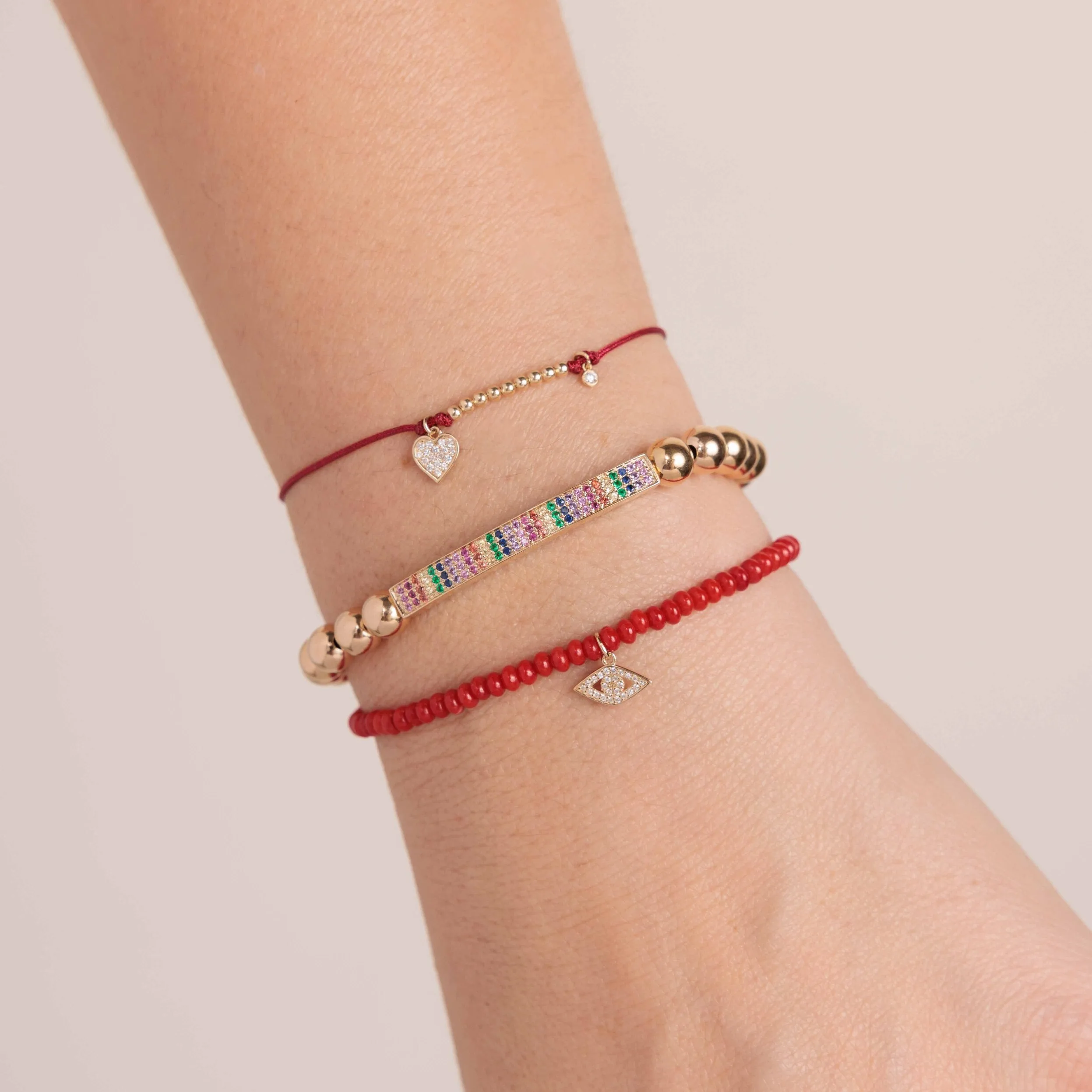 Gold & Diamond Tiny Heart Cord Bracelet