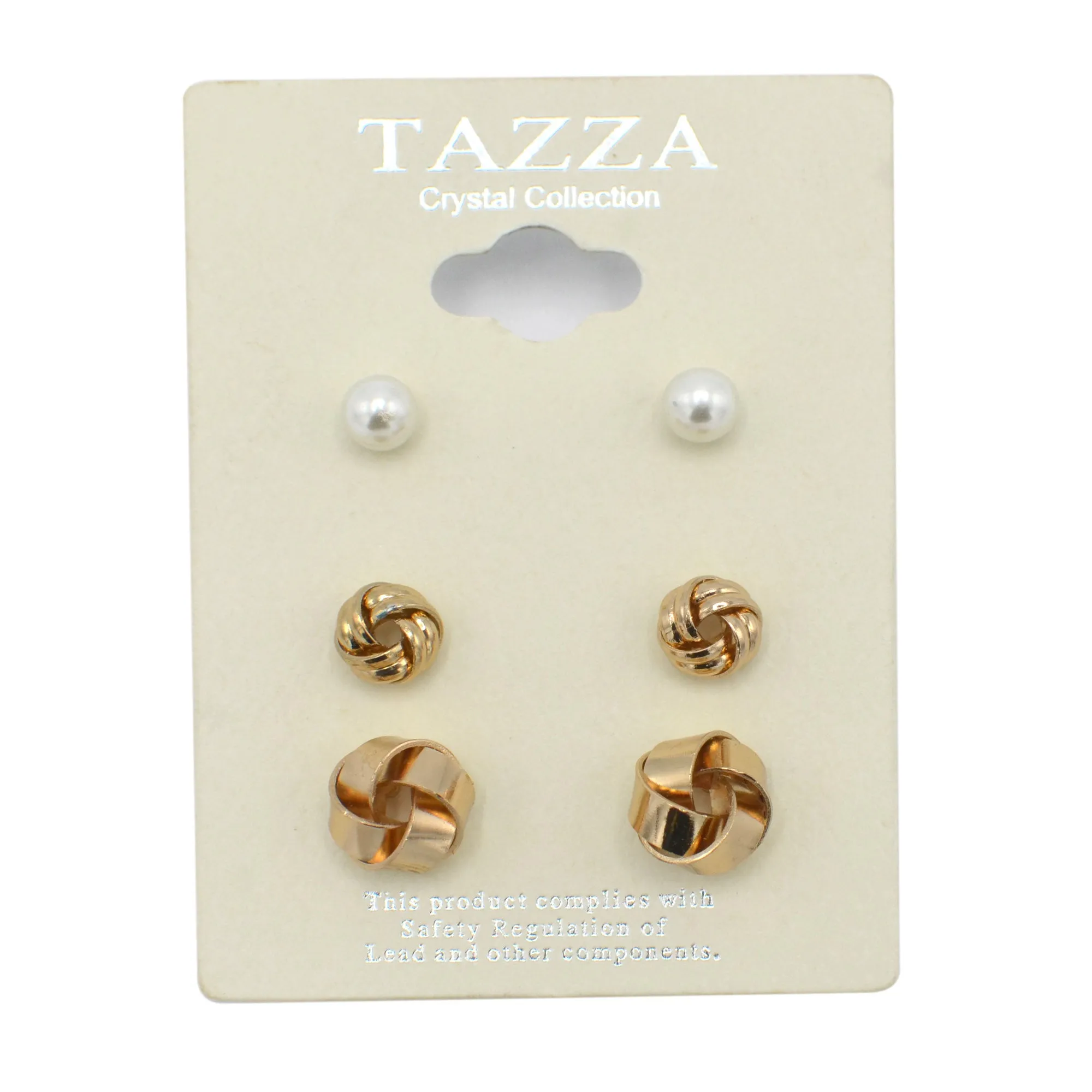 GOLD AND PEARL 3 PAIR EARRINGS SET#SQGN1031-0002G