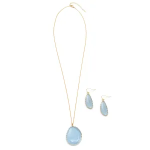 GOLD BLUE CRYSTAL PENDANT NECKLACE AND EARRINGS SET# SW-YGX18101120GBLU (LH9)