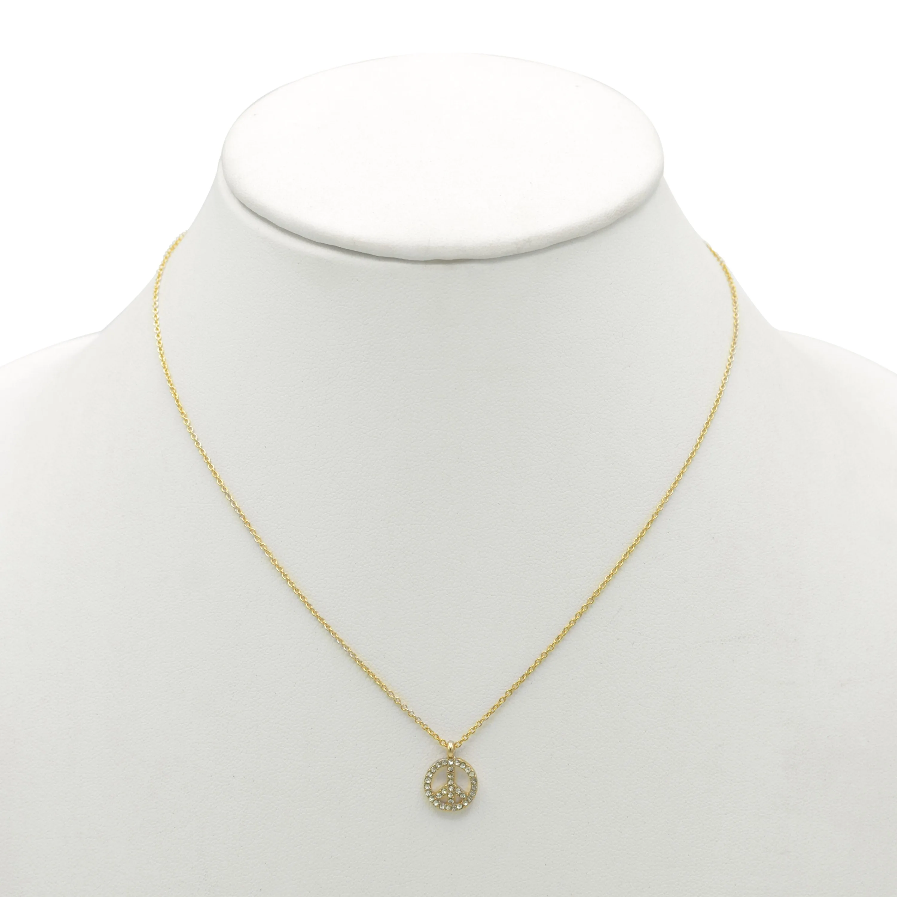 GOLD CRYSTAL PEACE SIGN PENDANT NECKLACE #SQXL102206G (BF11)