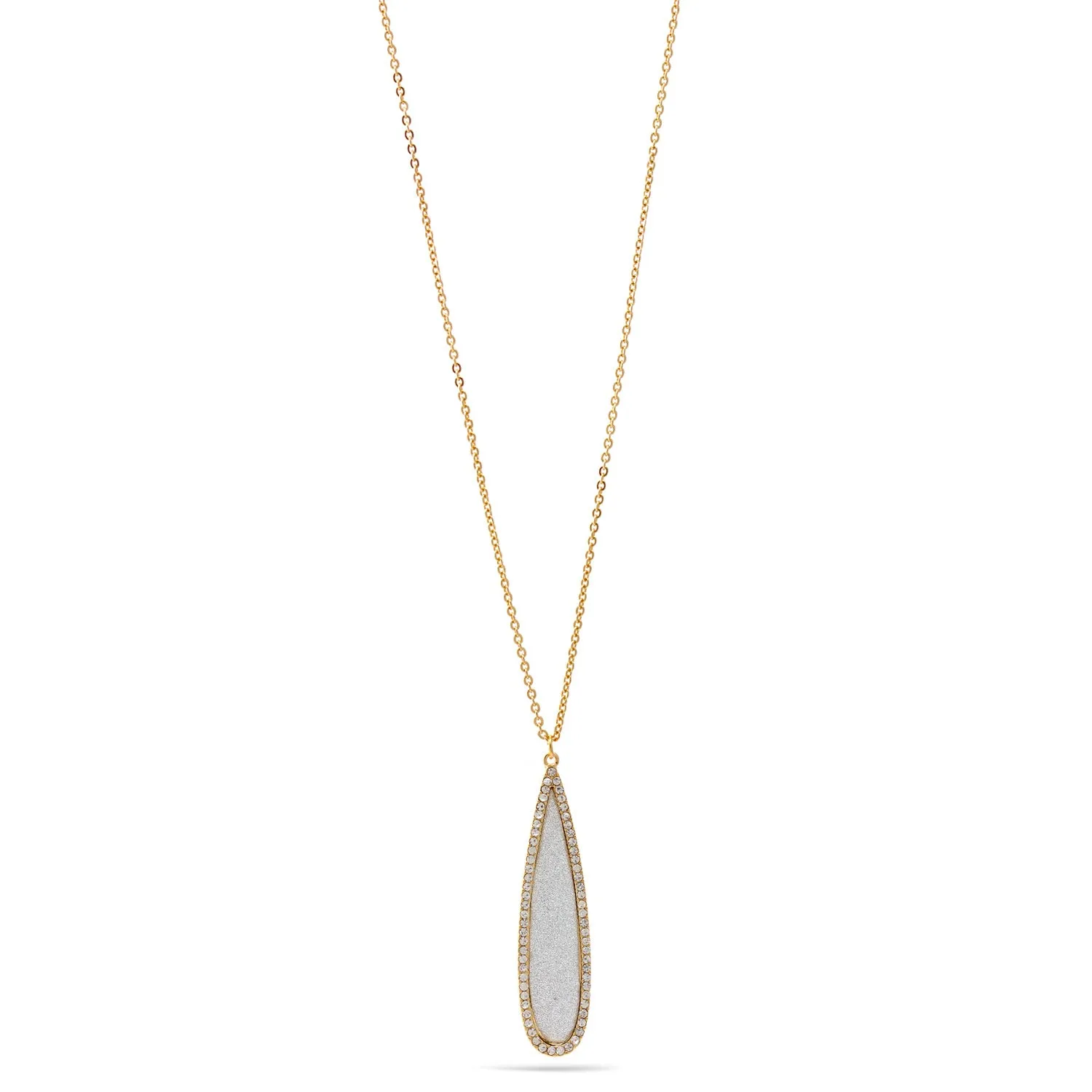 GOLD CRYSTAL SAND GLITTER TEARDROP PENDANT NECKLACE #SWKK-11224GLD (LF20)