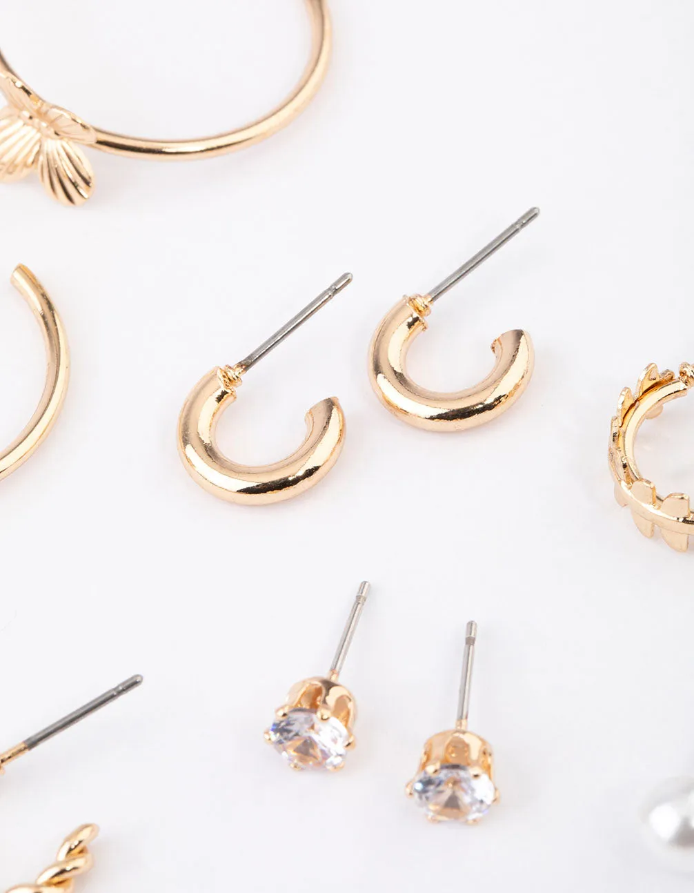 Gold Diamante & Pearl Butterfly Earrings 8-Pack