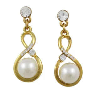 Gold Figure 8 with White Pearl and Crystals Pierced Earring - PT406E