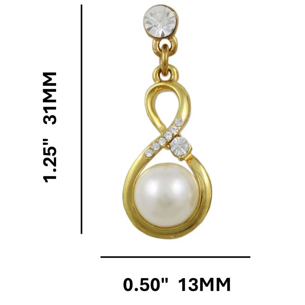 Gold Figure 8 with White Pearl and Crystals Pierced Earring - PT406E