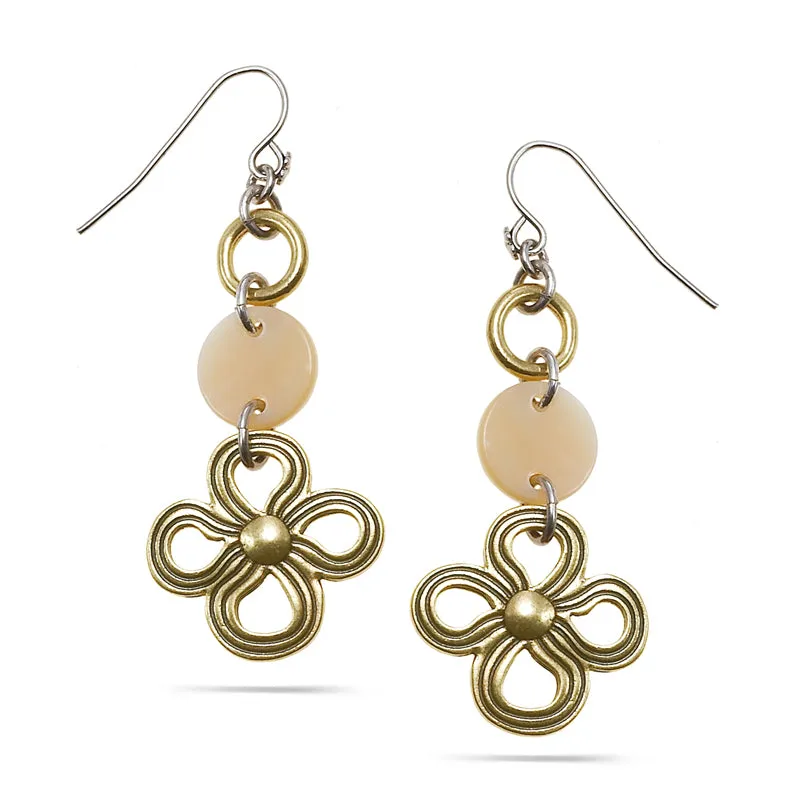 GOLD FLOWER MOP DROP  EARRINGS #294GS3101 (8B1/6F6)