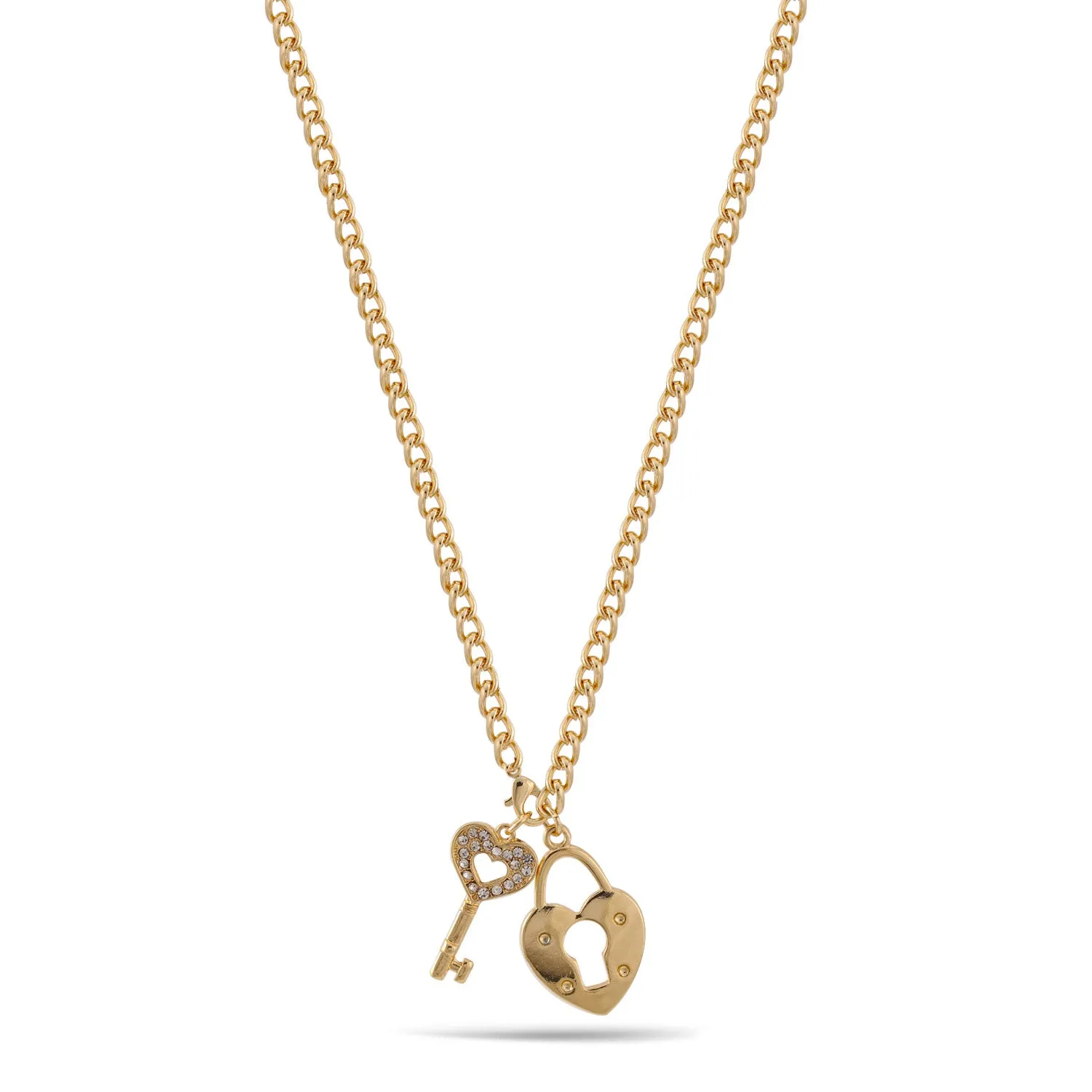GOLD HEART AND CRYSTAL KEY PENDANT NECKLACE #SQMDD0522-0098 (SD5)