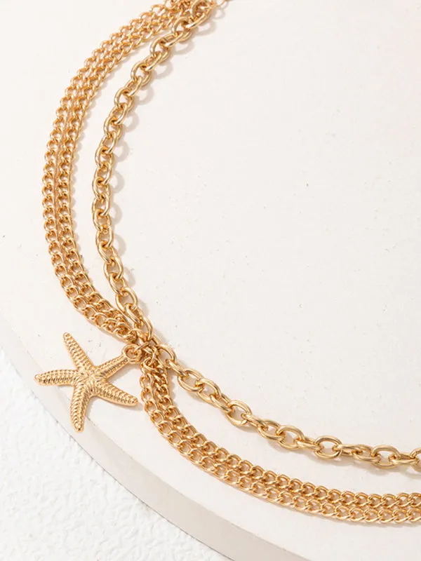 Gold heart-shaped chain anklet tassel snake-shaped pendant three-layer anklet for women
