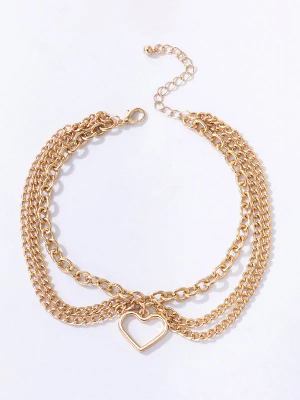Gold heart-shaped chain anklet tassel snake-shaped pendant three-layer anklet for women