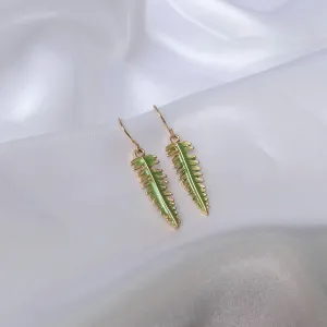 Gold Leaf Drop Earrings -  Green Leaf Earrings,Leaf Jewellery,Delicate Earrings,Small Gold Earrings In The UK,Gold Jewellery In The UK