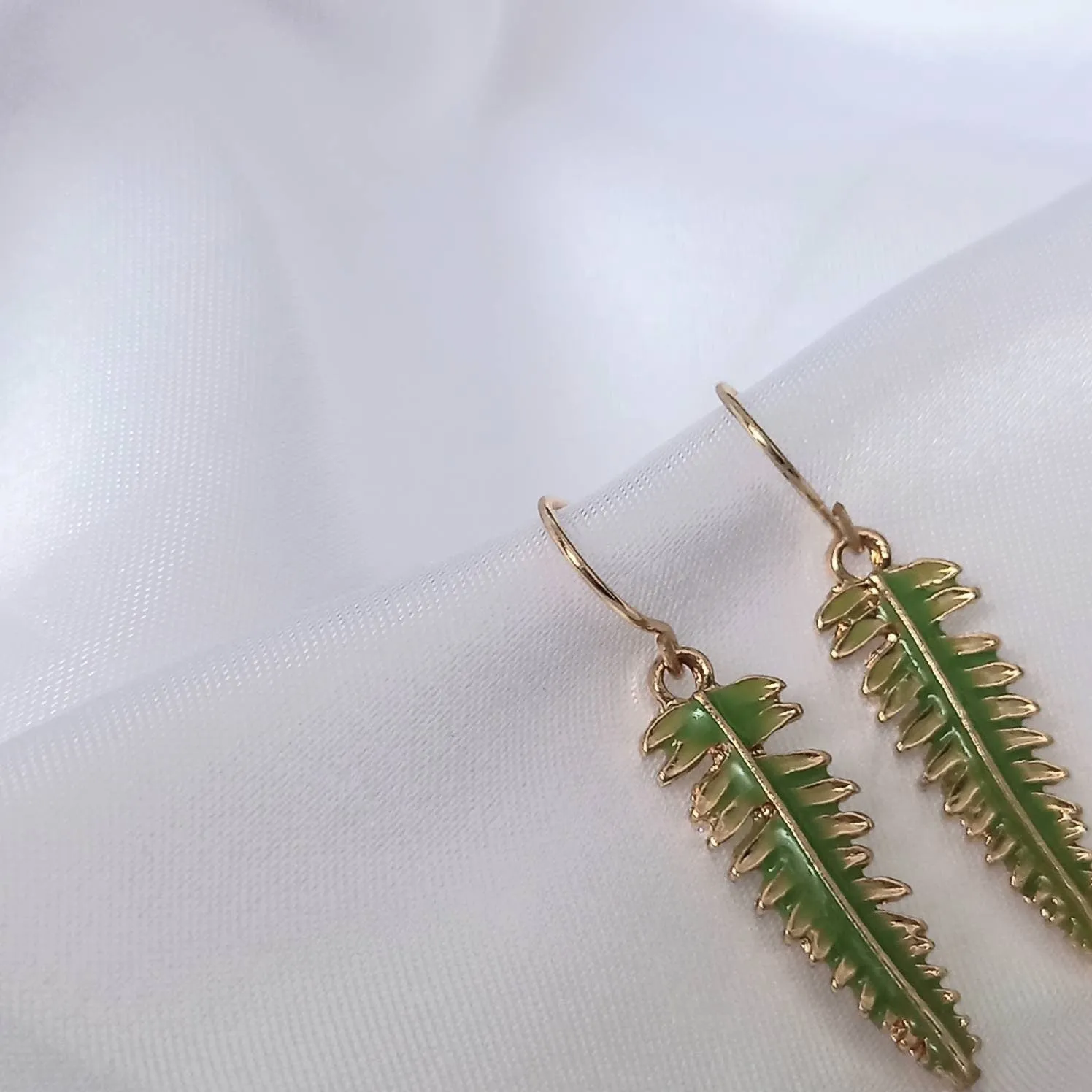 Gold Leaf Drop Earrings -  Green Leaf Earrings,Leaf Jewellery,Delicate Earrings,Small Gold Earrings In The UK,Gold Jewellery In The UK