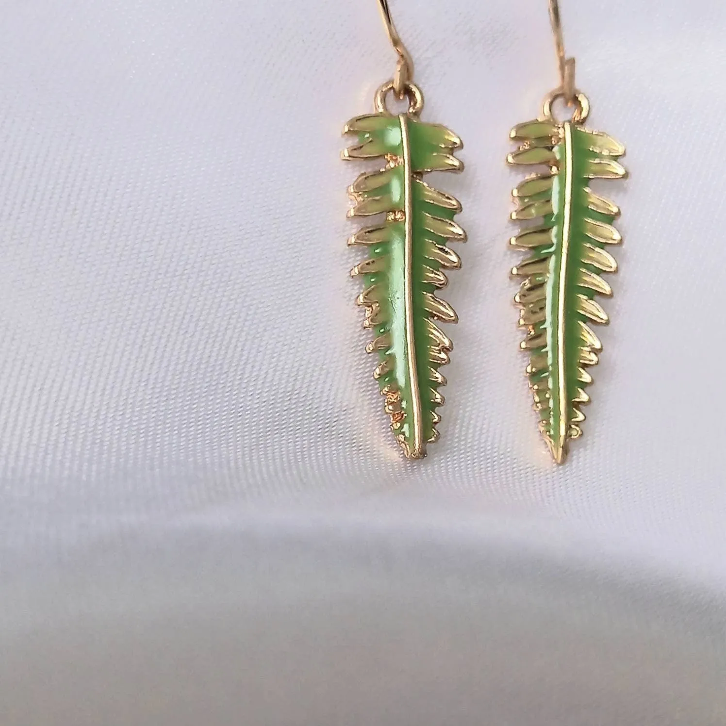 Gold Leaf Drop Earrings -  Green Leaf Earrings,Leaf Jewellery,Delicate Earrings,Small Gold Earrings In The UK,Gold Jewellery In The UK