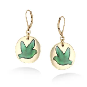 GOLD MOTHER-OF-PEARL INLAID BIRD DISC EARRINGS #221GN3101 (1B3)