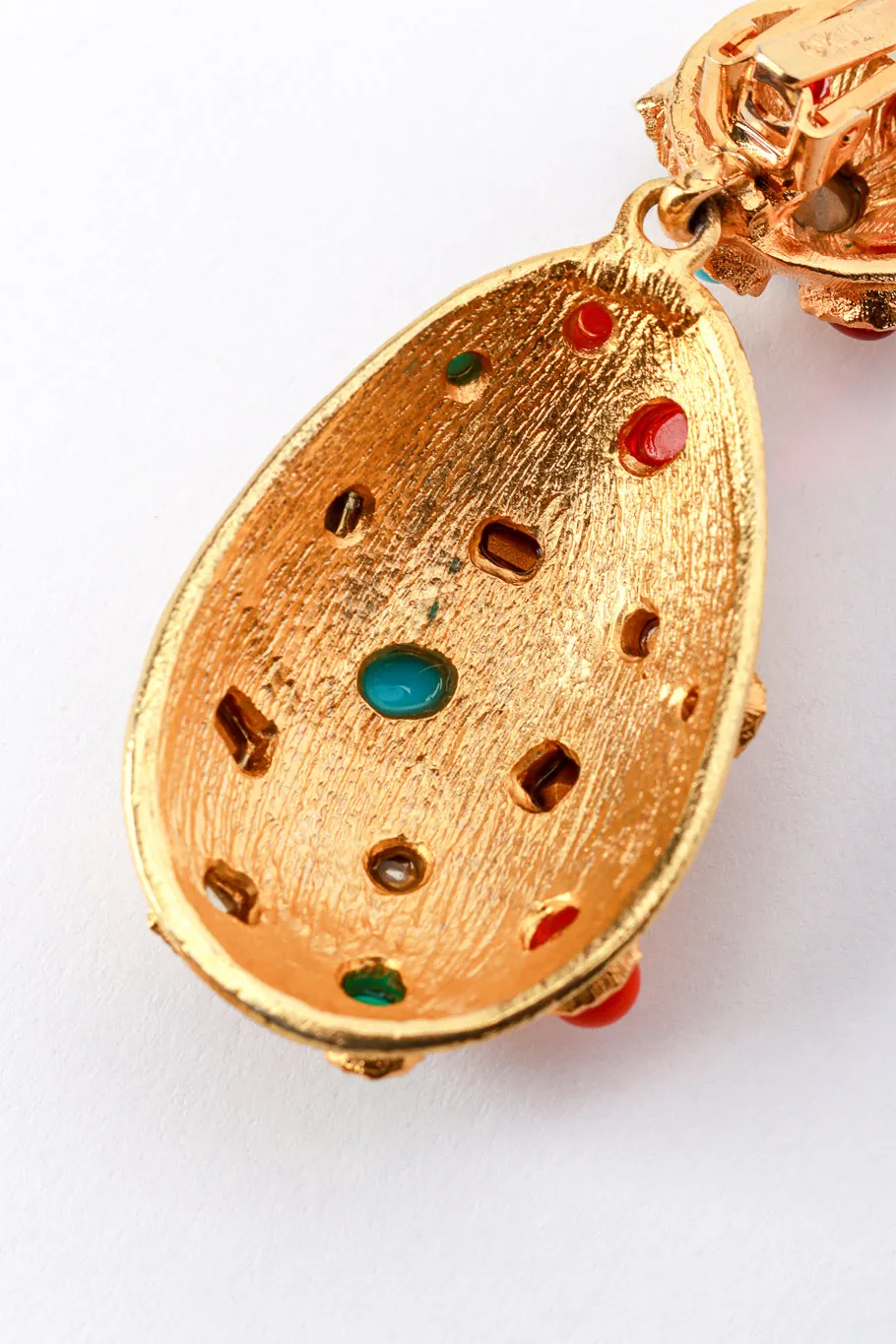 Gold Multi Cabochon Egg Drop Earrings