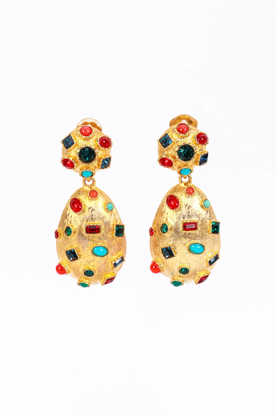 Gold Multi Cabochon Egg Drop Earrings