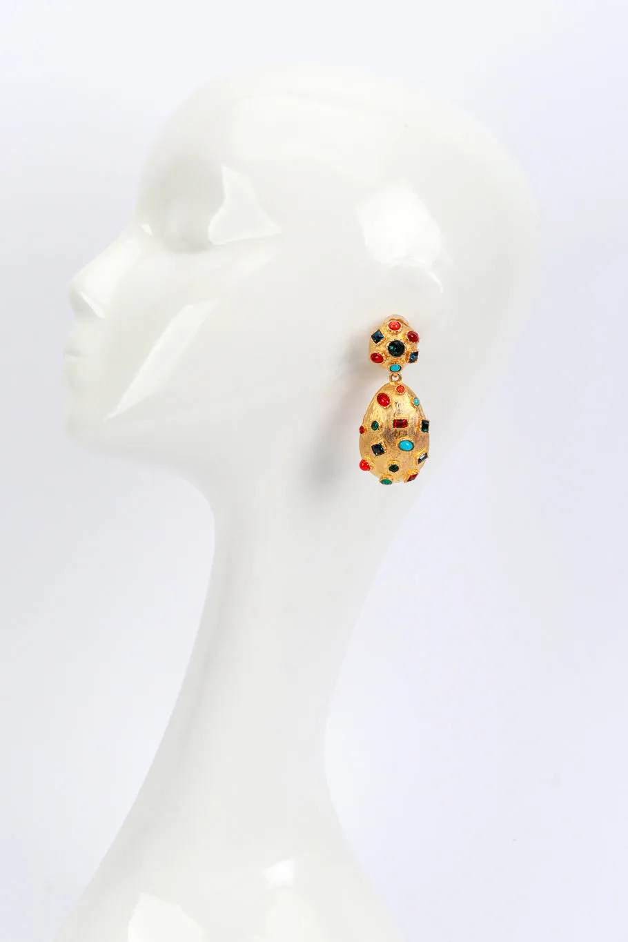Gold Multi Cabochon Egg Drop Earrings