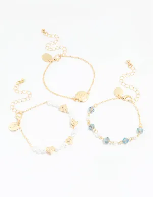 Gold Pearl Heart Beaded Bracelets 3-Pack