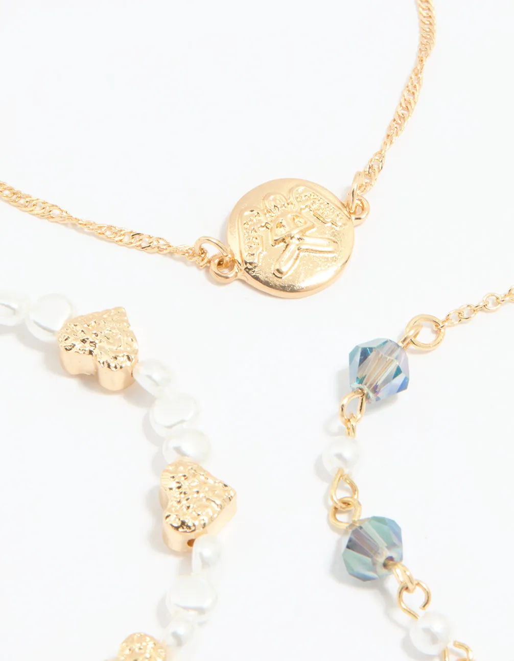 Gold Pearl Heart Beaded Bracelets 3-Pack