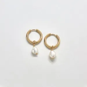 Gold Single Pearl Huggie Earrings - Best Seller