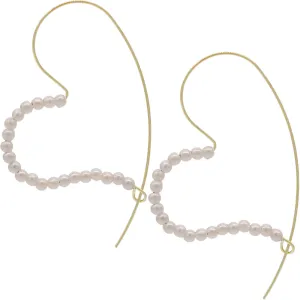 Gold White Faux Pearl Thin Heart Earrings