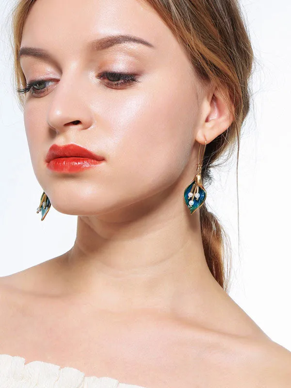 Gold&Blue Flower Pearl Earrings
