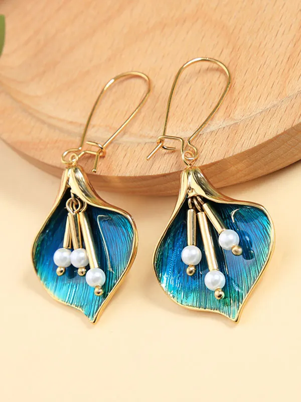 Gold&Blue Flower Pearl Earrings